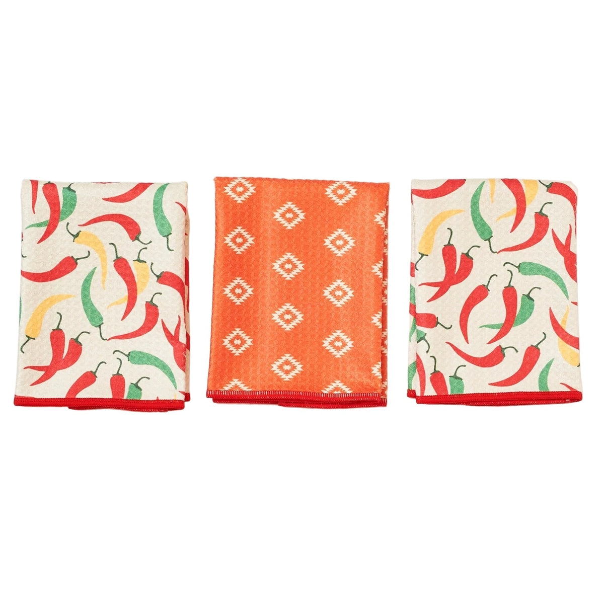 Once Again Home Mighty Mini Towel (Set of 3): Chili Peppers, Antique White