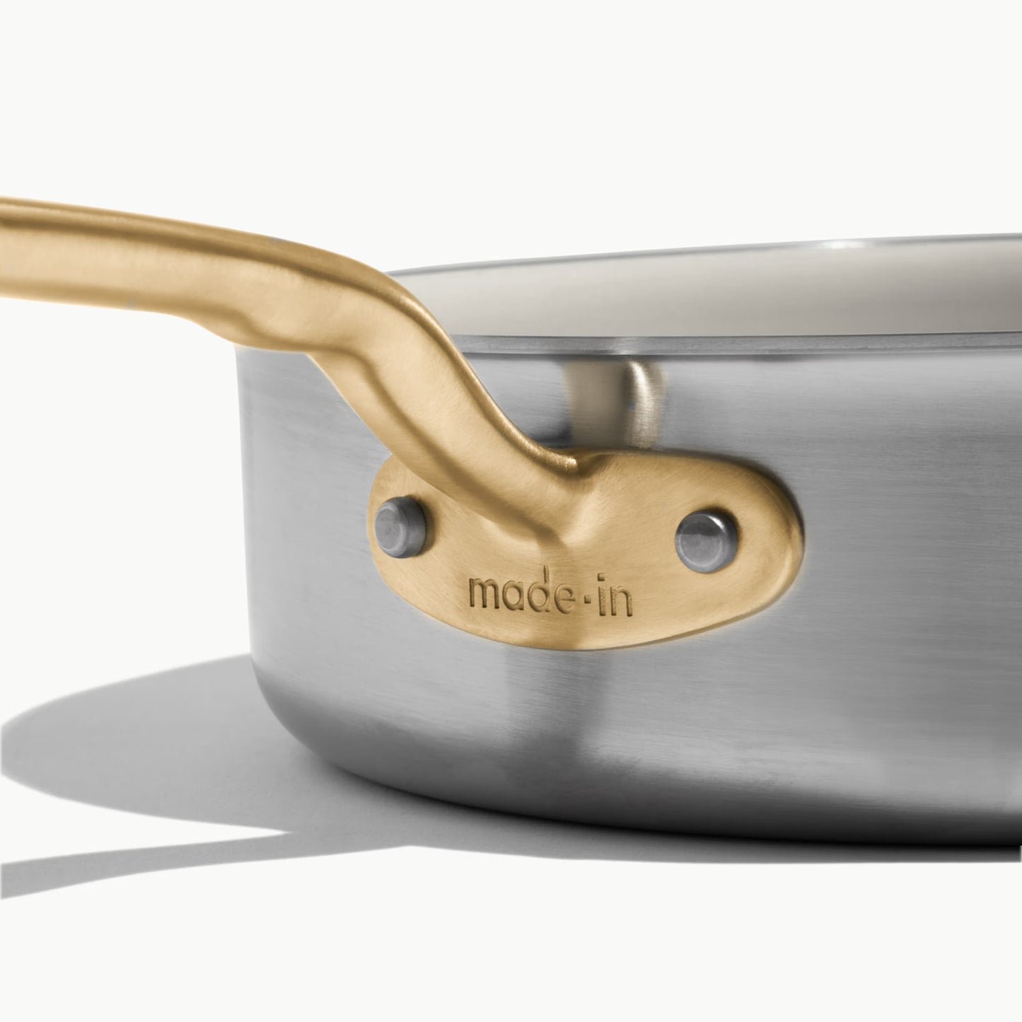 MADE IN® CeramiClad™ 2.0 Non-stick Saute Pan with Lid: 3.5 QT, Antique Brass Handle