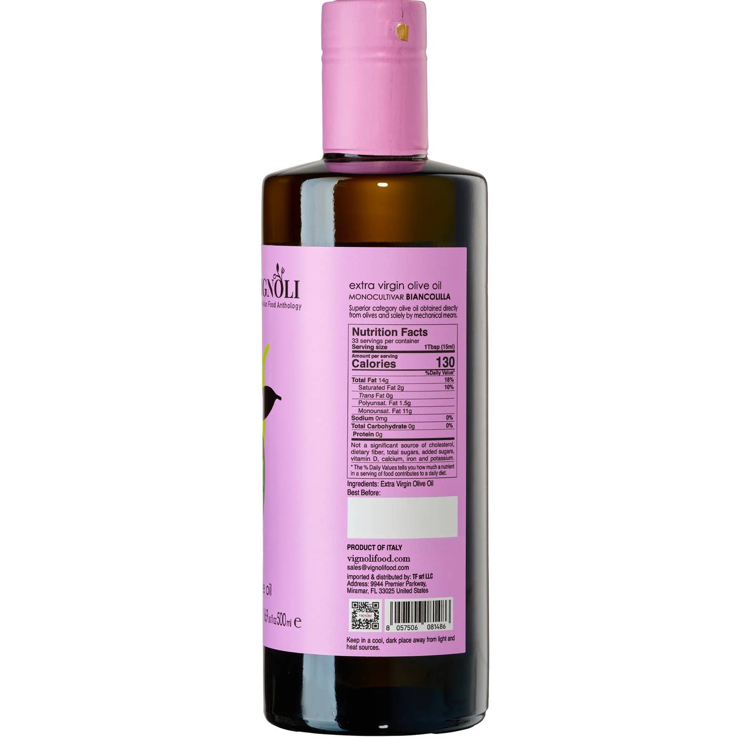 Vignoli Food "Biancolilla" Extra Virgin Olive Oil - 16.9 Fl oz