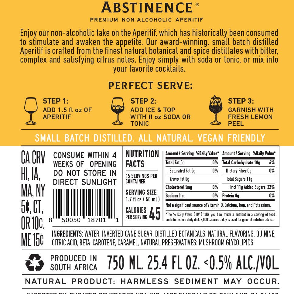 Abstinence Spirits Nonalcoholic Lemon Aperitif