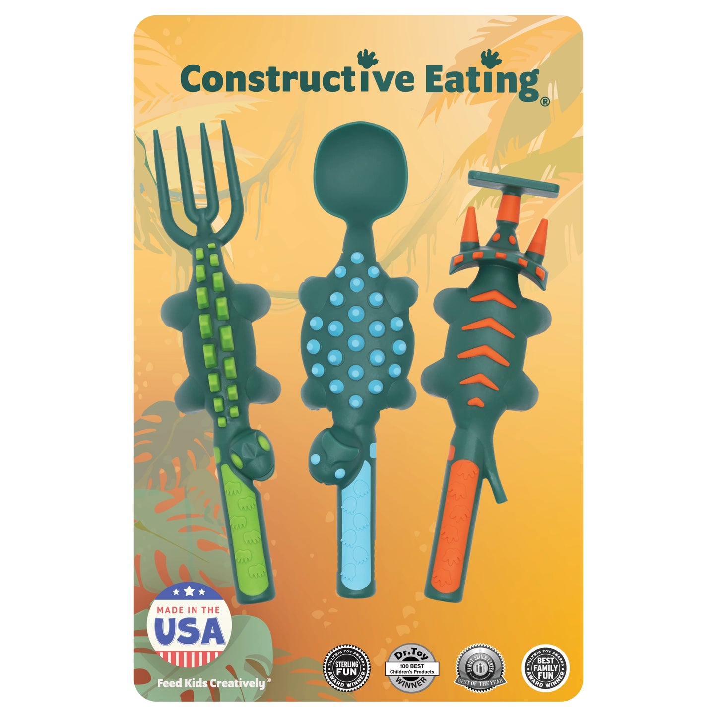 Constructive Eating Utensil Set: Dino, Green