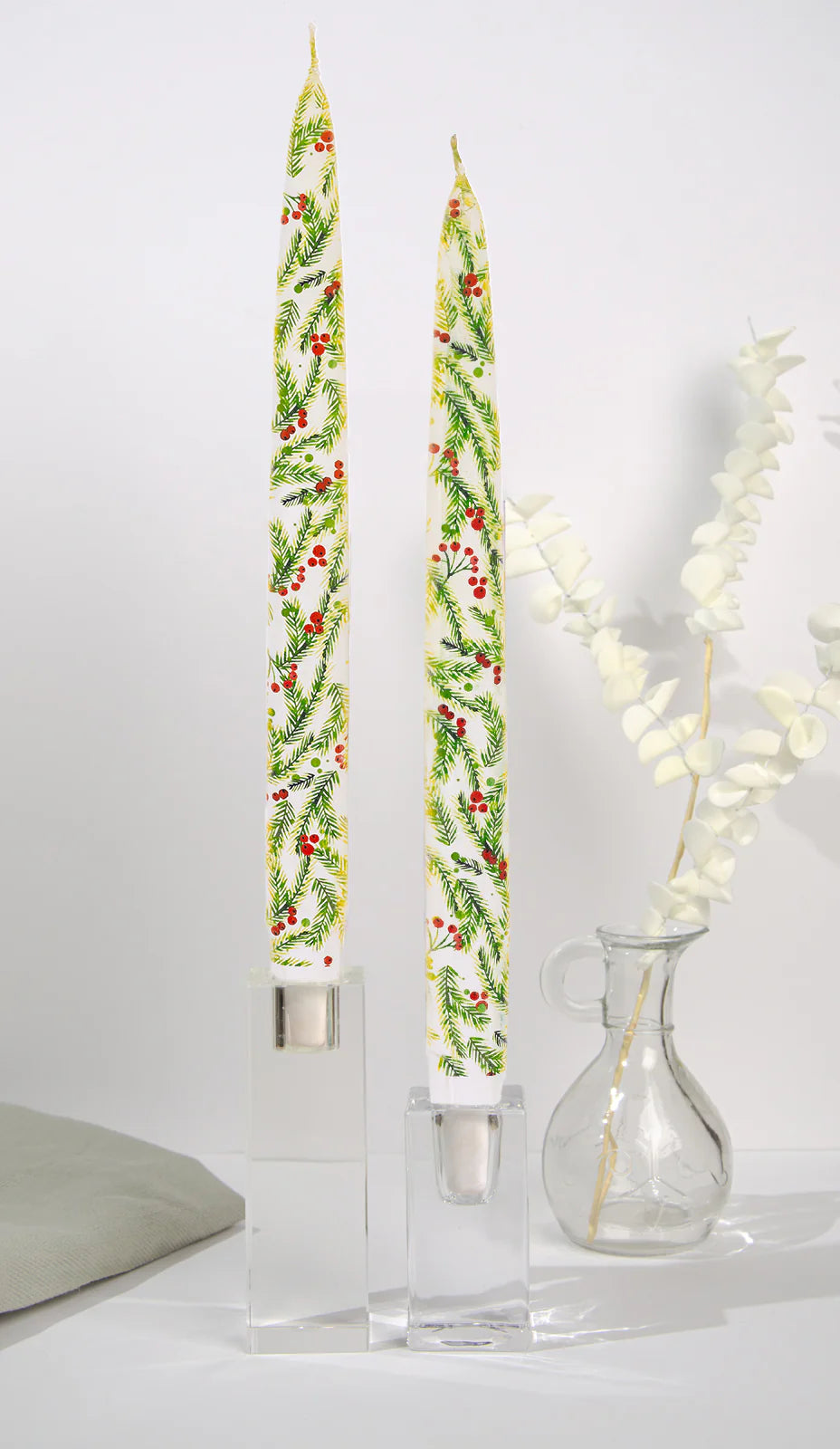 Flatyz Tapers (Set of 2): Christmas Pine Needles and Berries