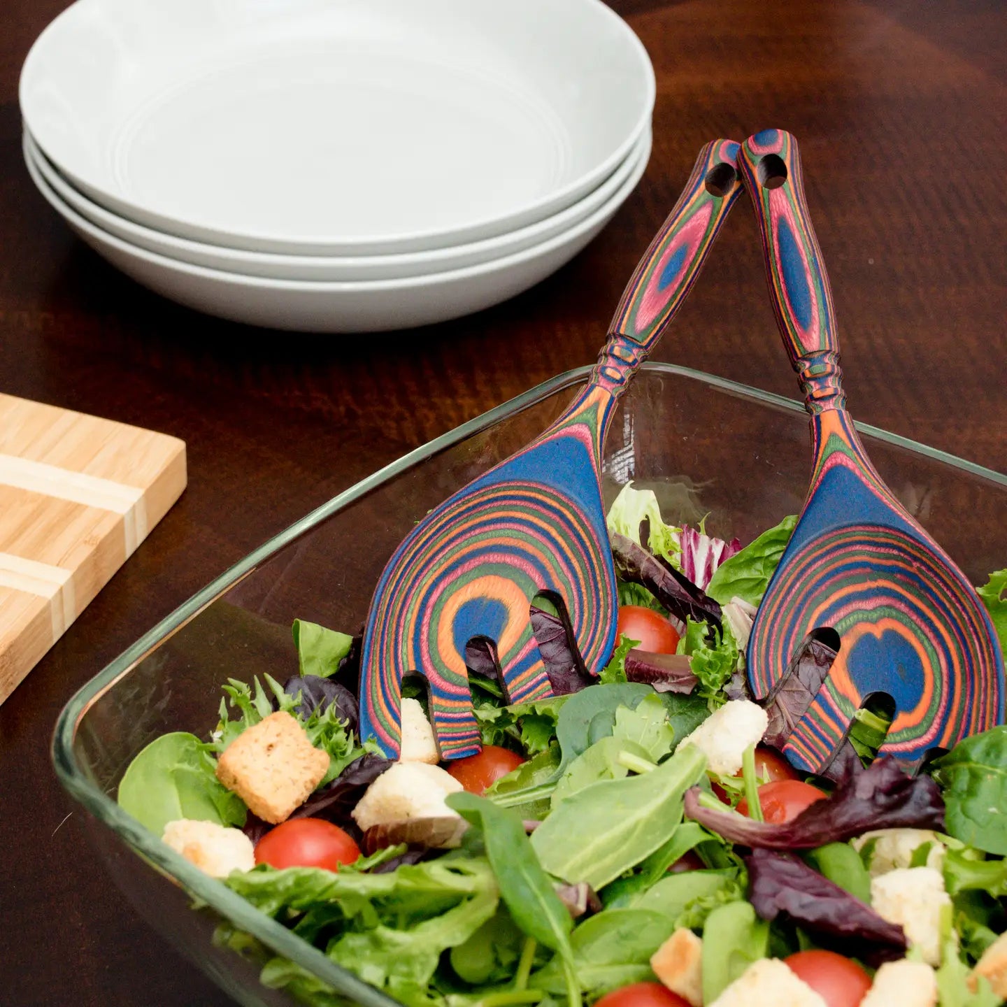 Island Bamboo Salad Leaf Servers: Rainbow