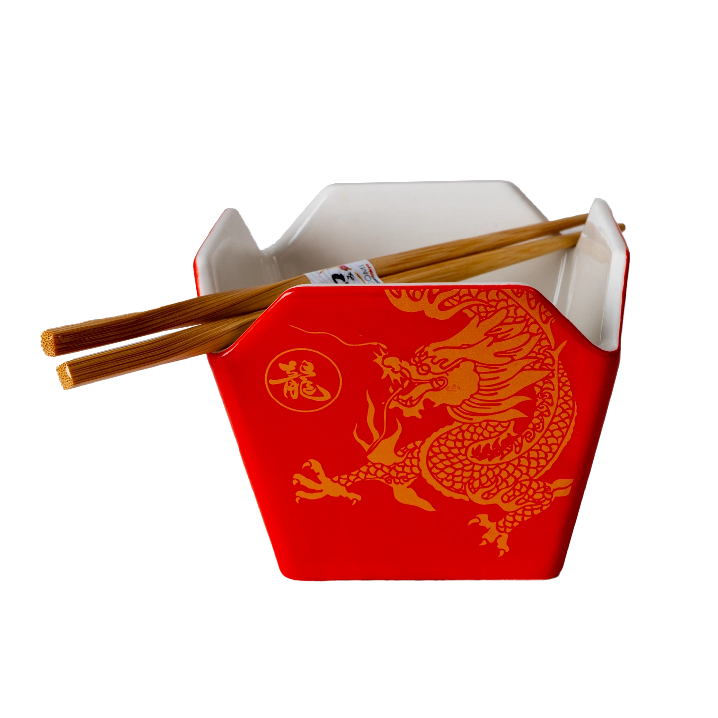 Urban Tokyo 'Takeout' Noodle Bowl with Chopsticks: 16 oz., Dragon (Red)