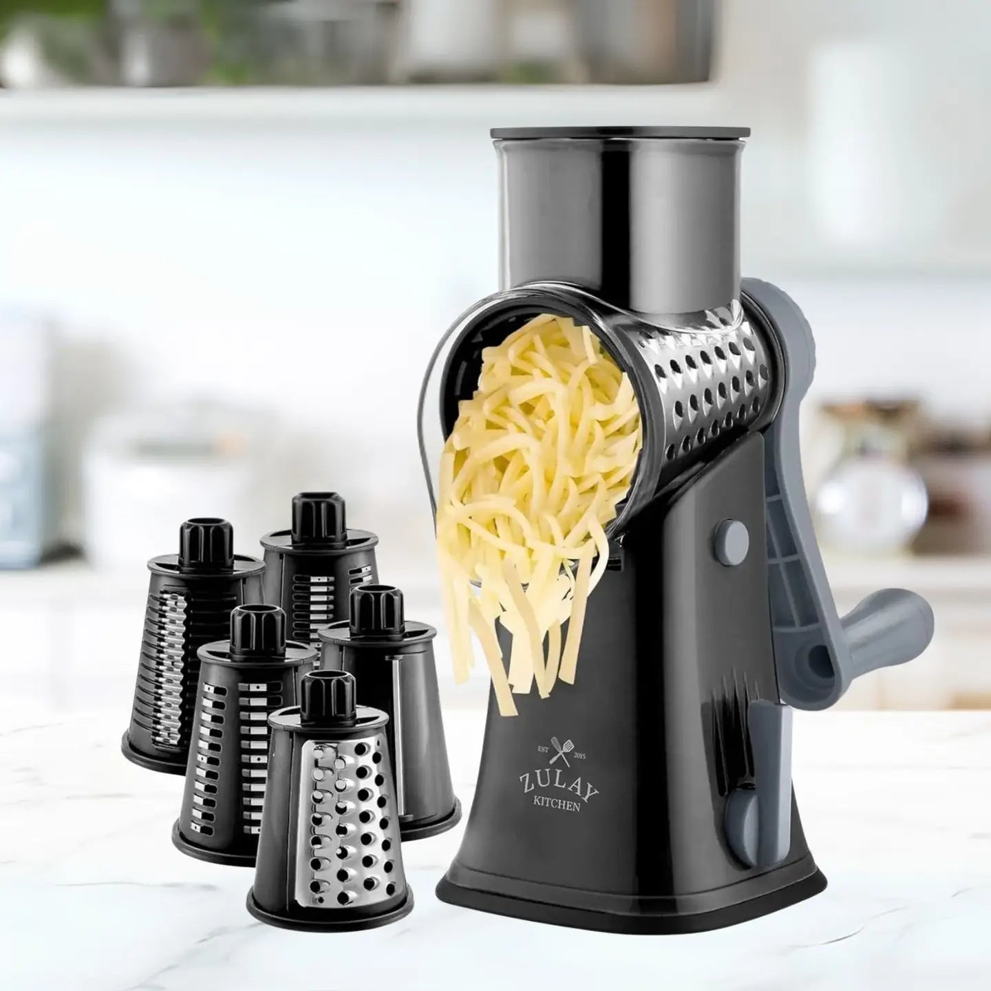 Zulay Kitchen Rotary Cheese Grater with 5 Interchangeable Drums