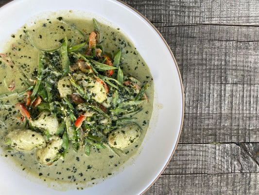 Ricotta Dumplings with Pesto Cream Sauce