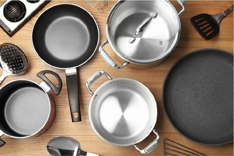 assortment of pots, pans and cookware 