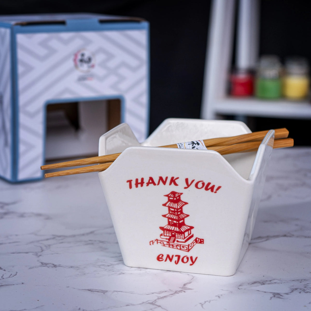 Urban Tokyo 'Takeout' Noodle Bowl with Chopsticks: 16 oz., Pagoda