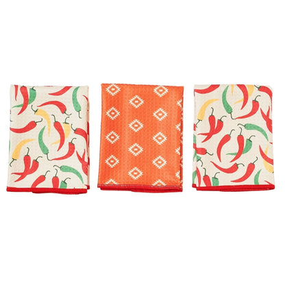 Once Again Home Mighty Mini Towel (Set of 3): Chili Peppers, Antique White