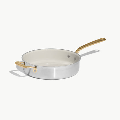 MADE IN® CeramiClad™ 2.0 Non-stick Saute Pan with Lid: 3.5 QT, Antique Brass Handle