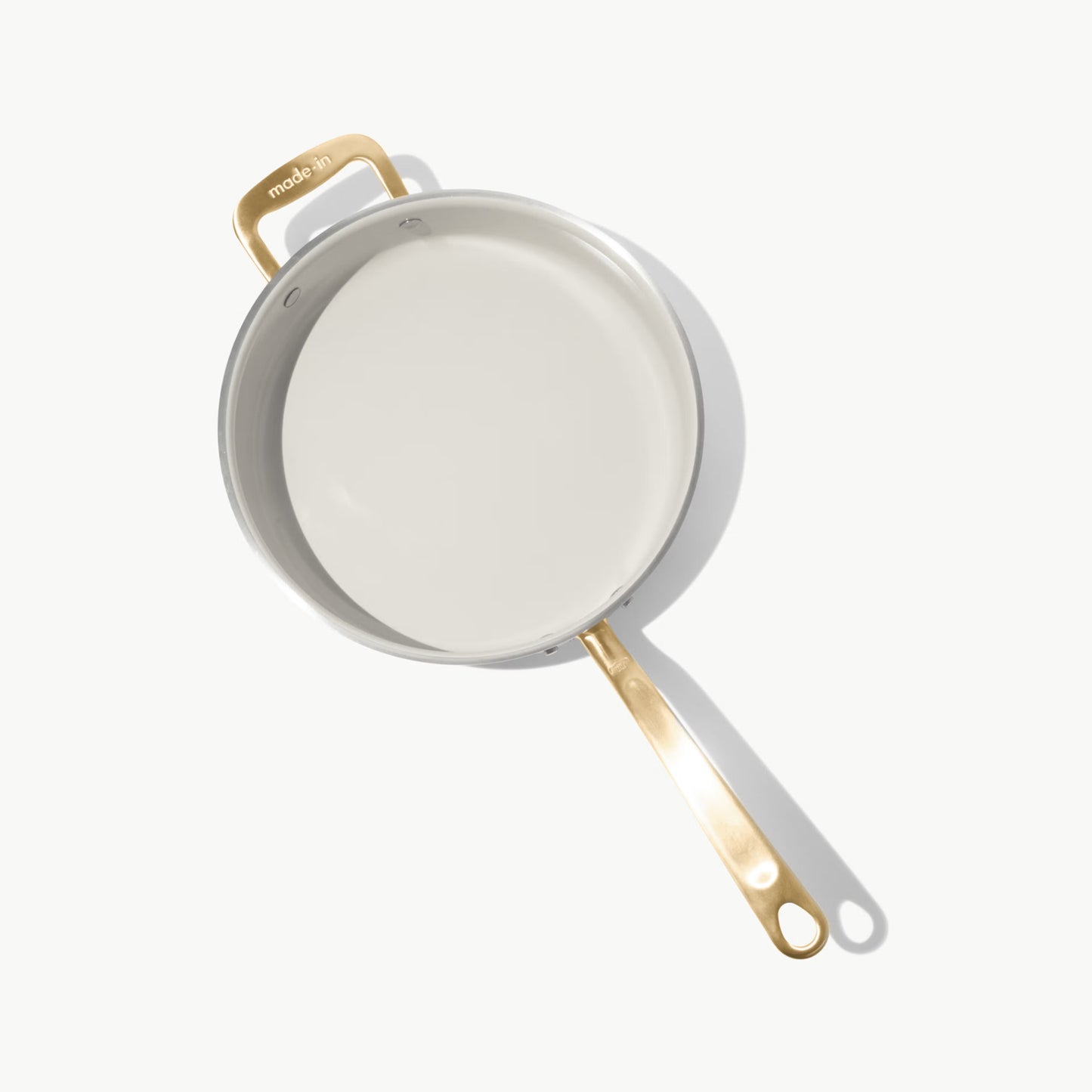 MADE IN® CeramiClad™ 2.0 Non-stick Saute Pan with Lid: 3.5 QT, Antique Brass Handle