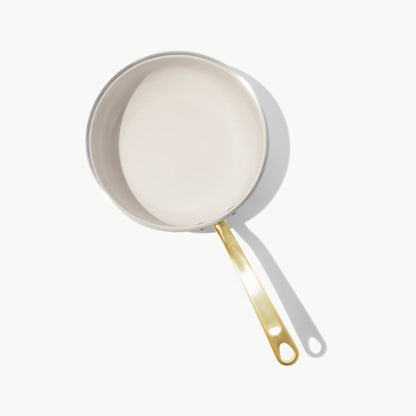 MADE IN® CeramiClad™ 2.0 Non-stick Saucier with Lid: 3 QT, Antique Brass Handle