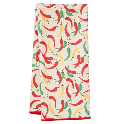 Once Again Home Anywhere Towel, Reversible: Chili Peppers, Antique White