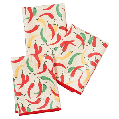 Once Again Home Mighty Mini Towel (Set of 3): Chili Peppers, Antique White