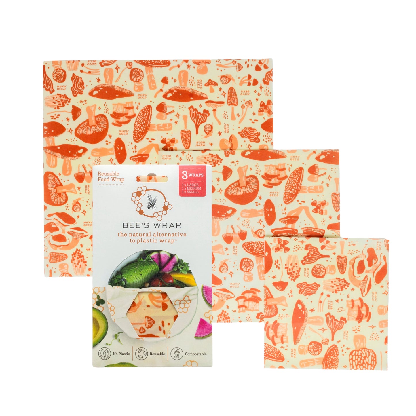 Bee's Wrap: Assorted Set of 3 (S,M,L), Mushroom Magic