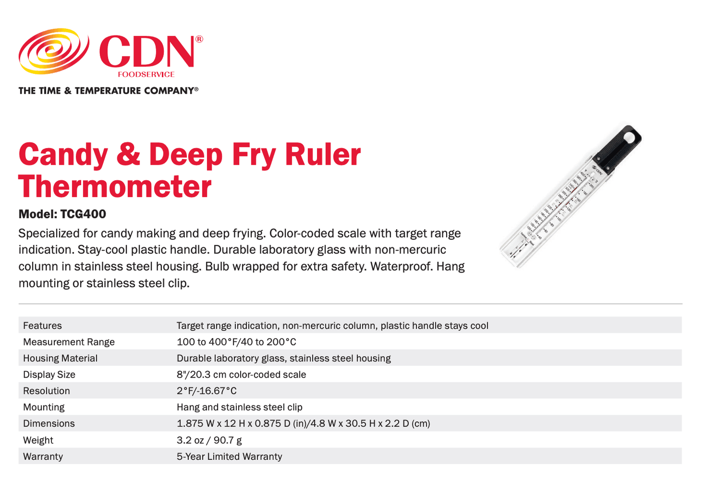 CDN Candy & Deep Fry Ruler Thermometer