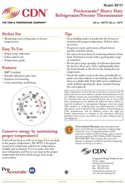 CDN Heavy Duty Refrigerator/Freezer Thermometer