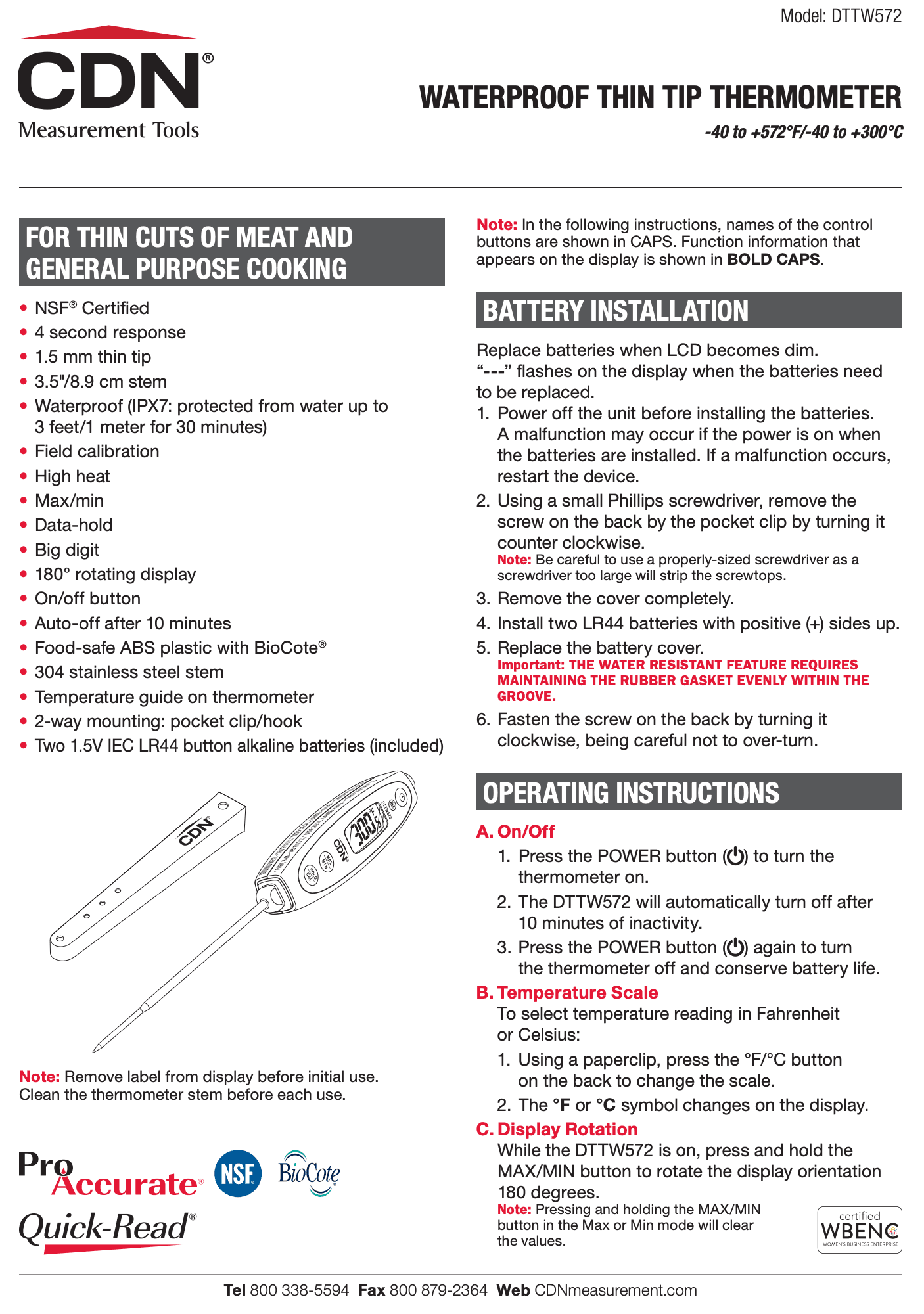 CDN Waterproof Thin Tip Thermometer