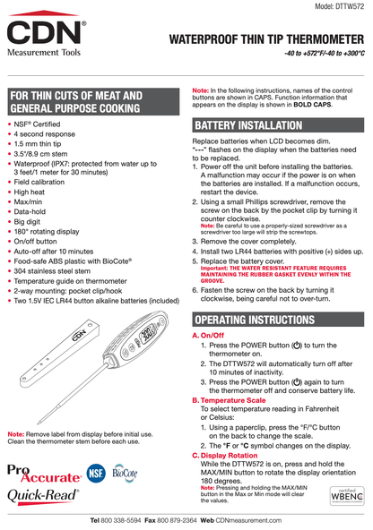 CDN Waterproof Thin Tip Thermometer