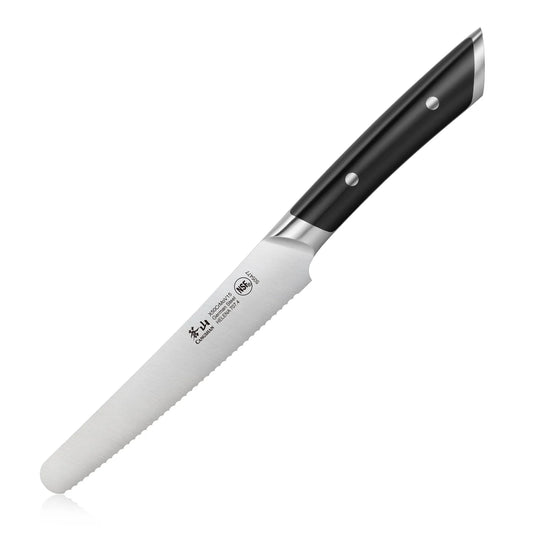 Cangshan Helena  5" Round-Tip Serrated Utility Knife w/Sheath, Black