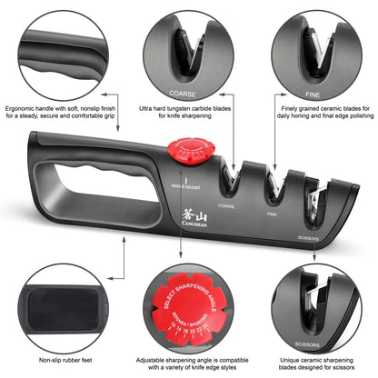 Cangshan Professional Knife + Scissor Sharpener, 3-Stage Adjustable 14-24 Degree