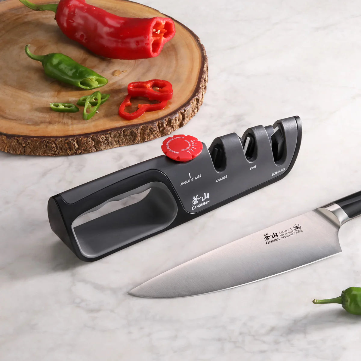 Cangshan Professional Knife + Scissor Sharpener, 3-Stage Adjustable 14-24 Degree