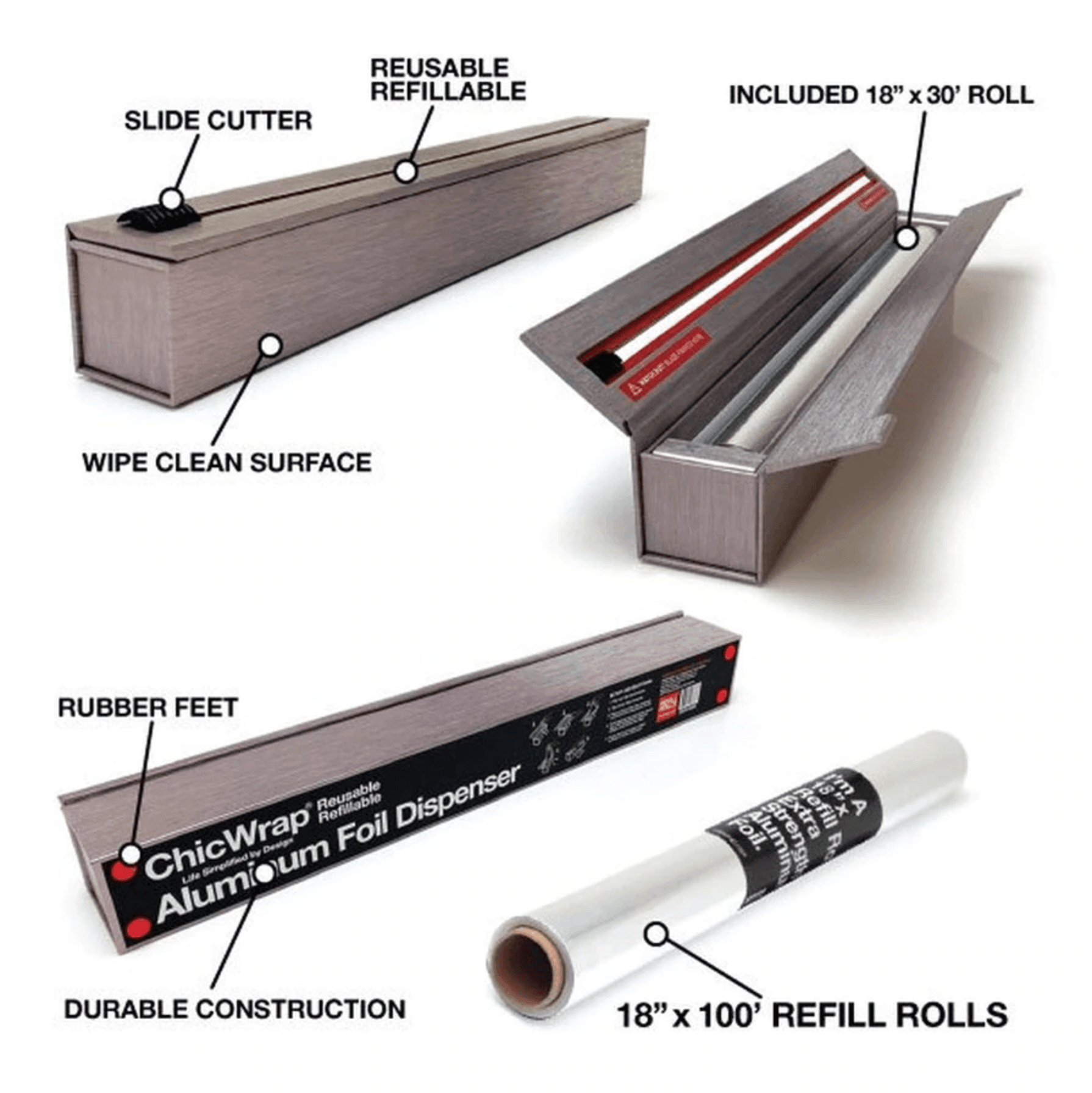 ChicWrap Aluminum Foil Dispenser: 18", Stainless