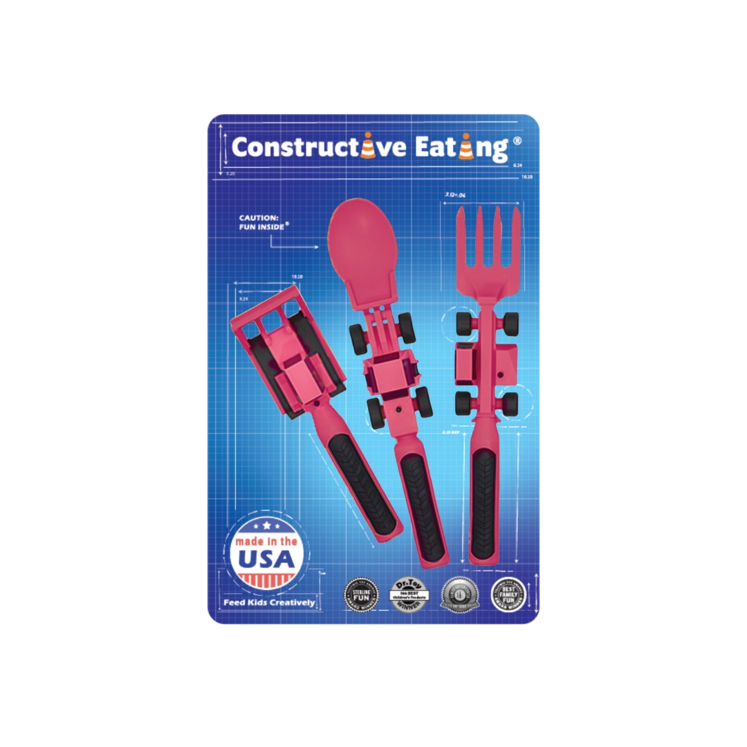 Constructive Eating Utensil Set: Construction, Pink