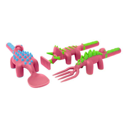 Constructive Eating Utensil Set: Dino, Pink