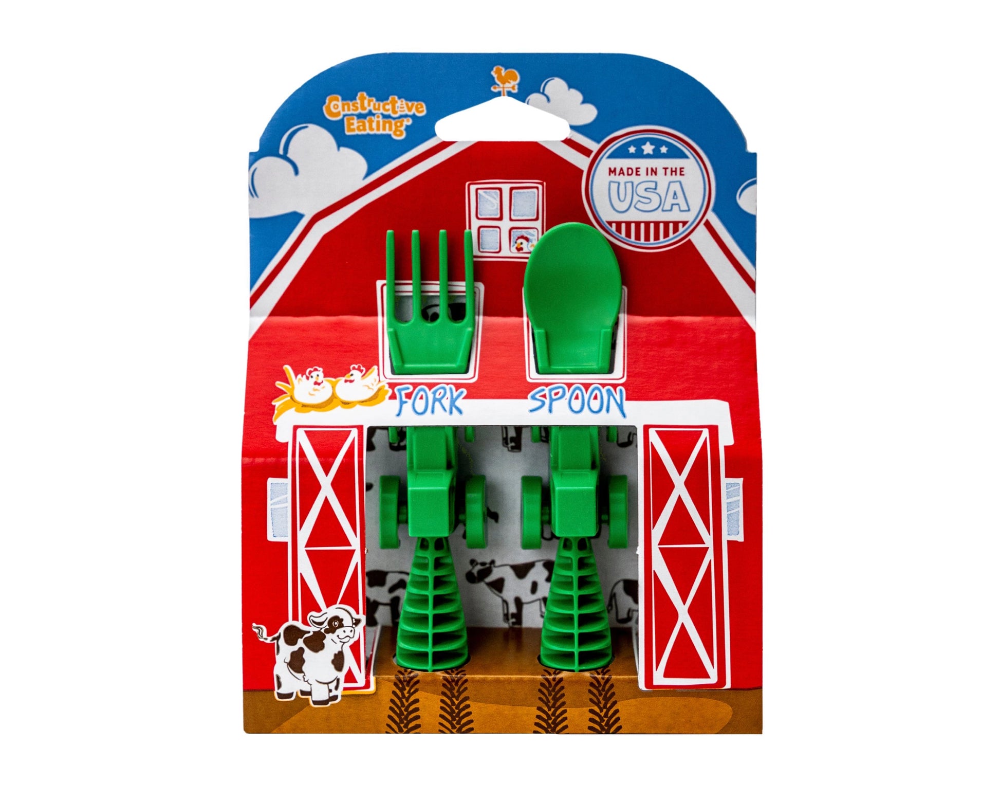 Constructive Eating Utensil Set: Tractors, Green