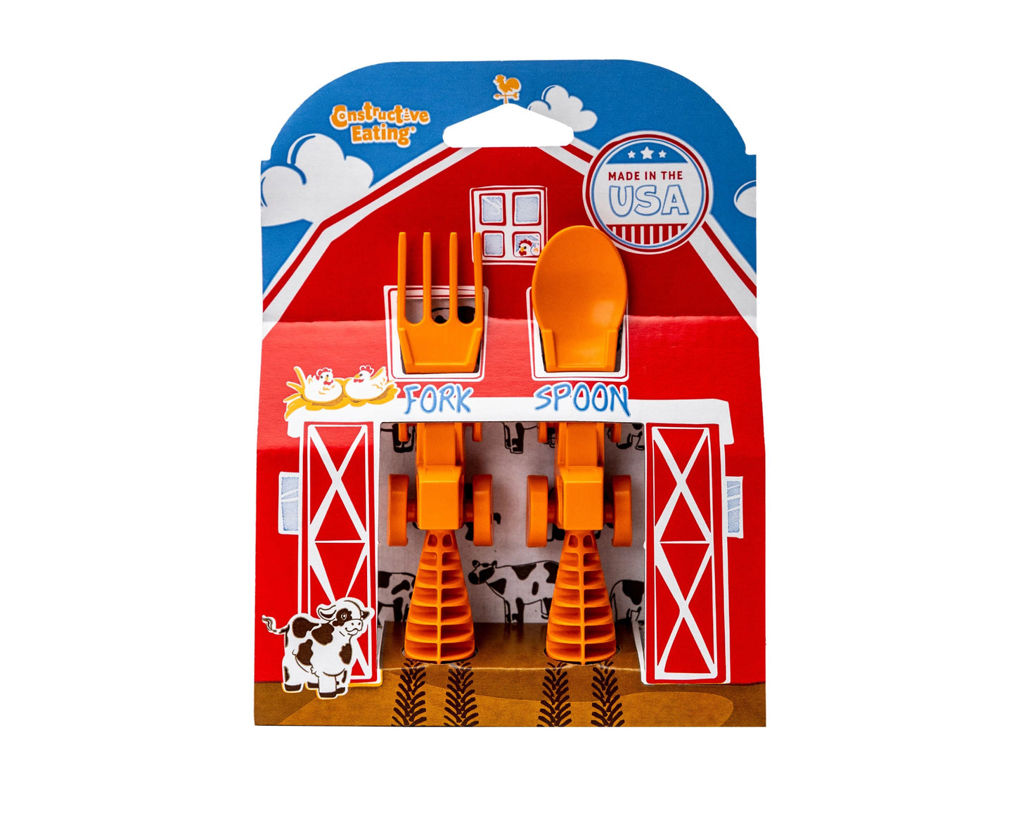 Constructive Eating Utensil Set: Tractors, Orange