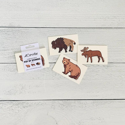 Corvidae Compostable Pop-Up Sponges (Set of 3): Bear, Moose, BIson