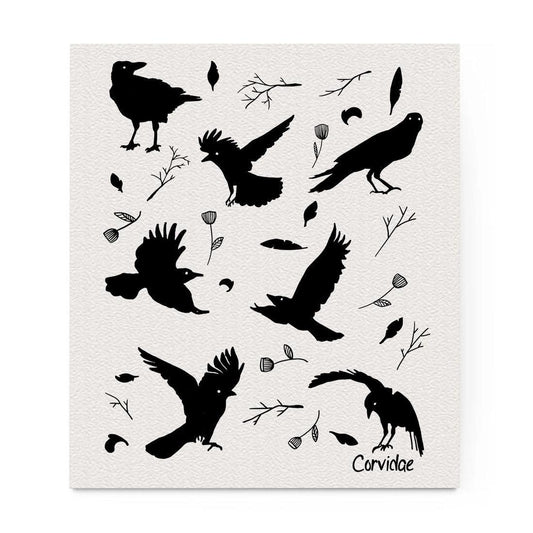 Corvidae Swedish Dishcloth: Crows and Flowers