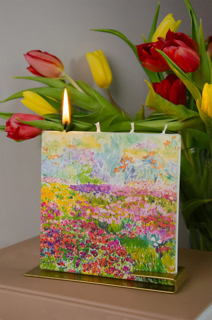 Flatyz Square Candle: Colorful Field of Wild Flowers