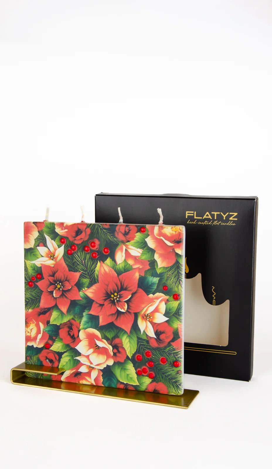 Flatyz Square Candle: Red Pointsettias & Christmas Florals
