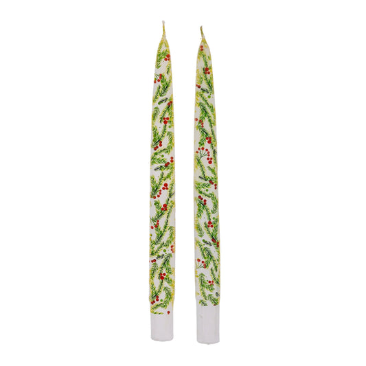 Flatyz Tapers (Set of 2): Christmas Pine Needles and Berries