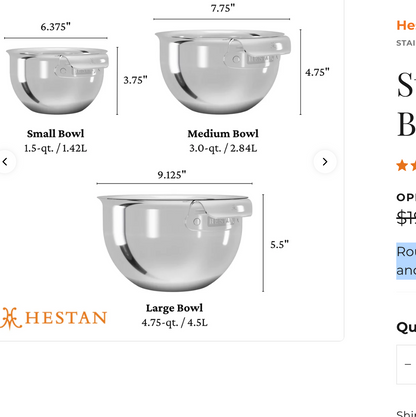 Hestan Provisions Stainless Steel Mixing Bowl Set: 3 Piece