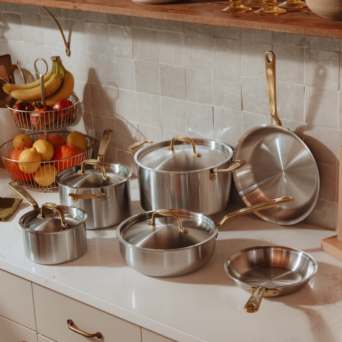 MADE IN® Stainless Clad Cookware Set: 10 Piece, Antique Brass Handle