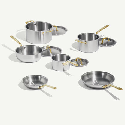 MADE IN® Stainless Clad Cookware Set: 10 Piece, Antique Brass Handle