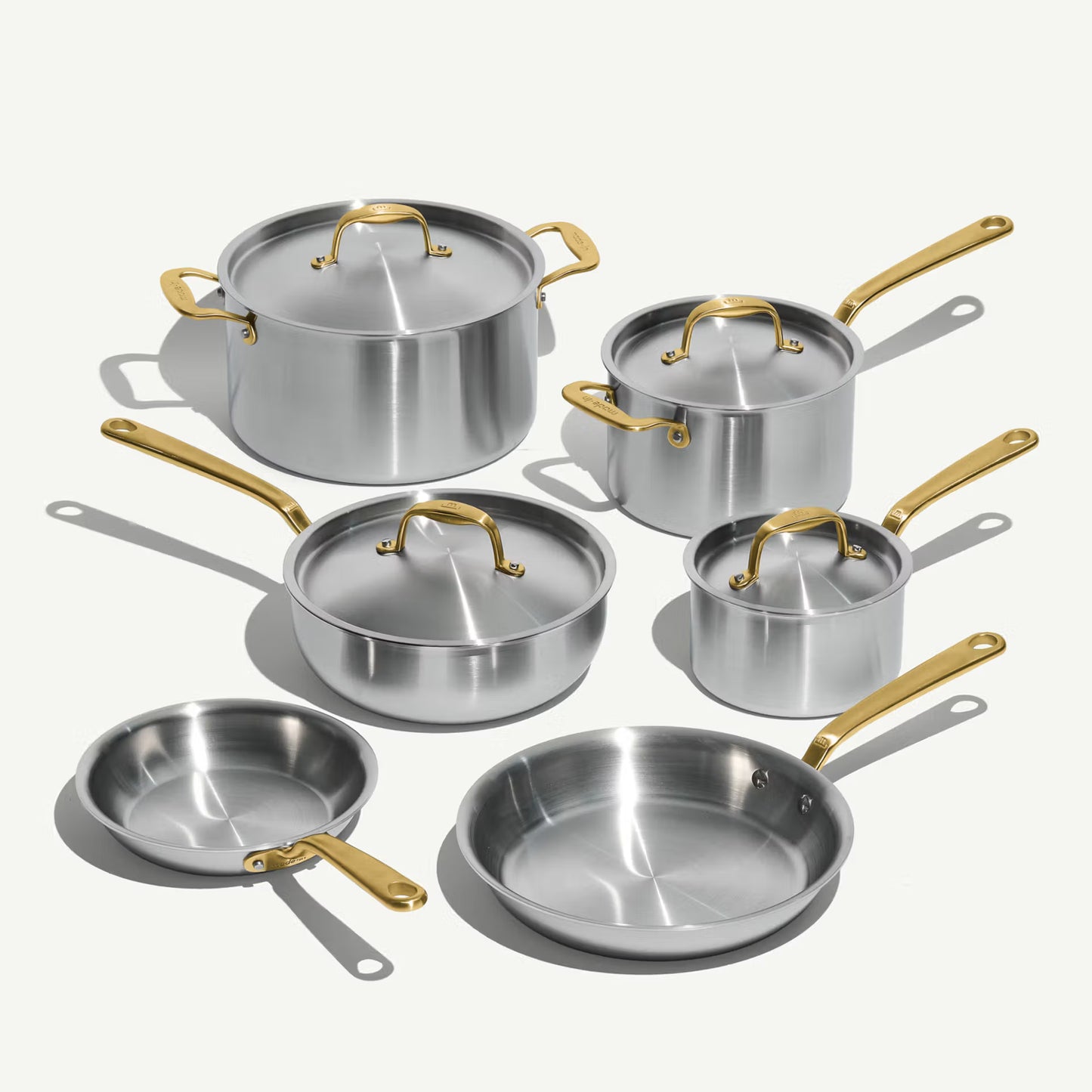 MADE IN® Stainless Clad Cookware Set: 10 Piece, Antique Brass Handle
