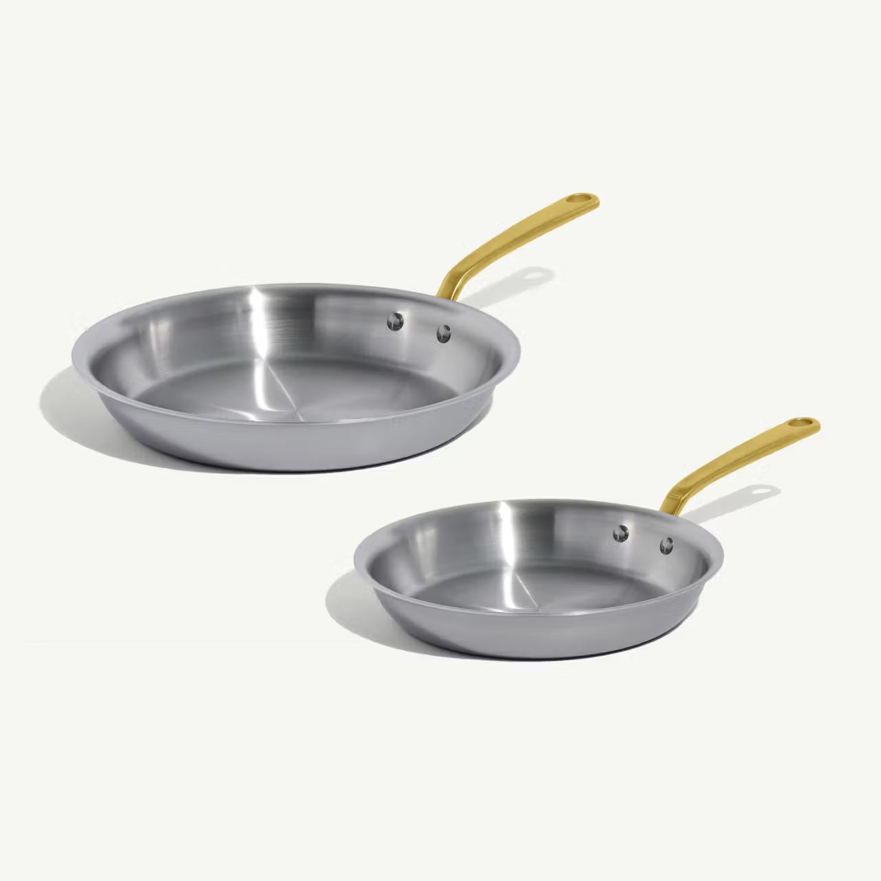 MADE IN® Stainless Clad Fry Pan Set: 10" & 12", Antique Brass Handle