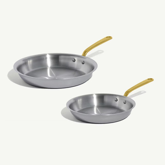 MADE IN® Stainless Clad Fry Pan Set: 10" & 12", Antique Brass Handle