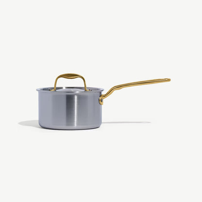 MADE IN® Stainless Clad Saucepan with Lid: 2 QT, Antique Brass Handle