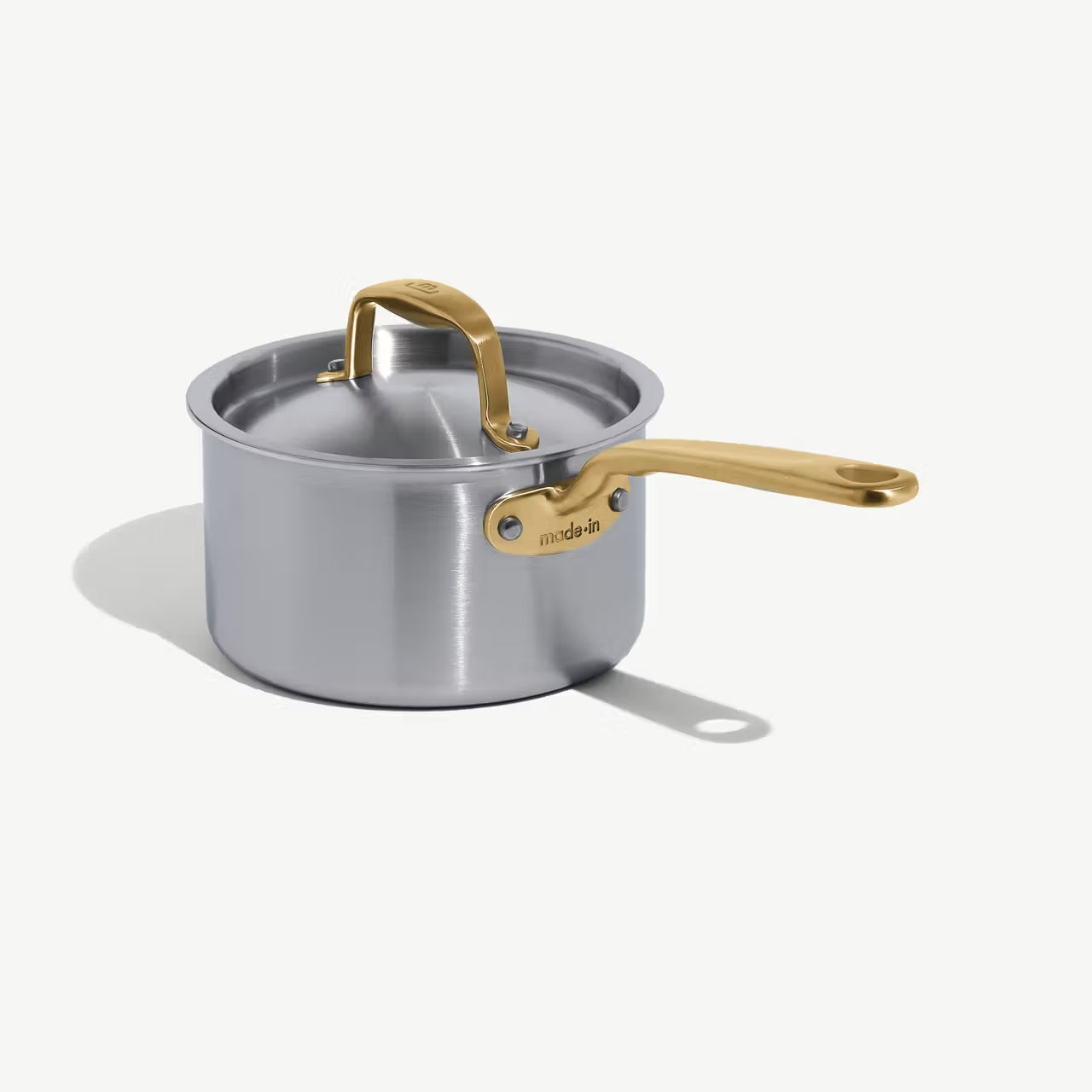 MADE IN® Stainless Clad Saucepan with Lid: 2 QT, Antique Brass Handle