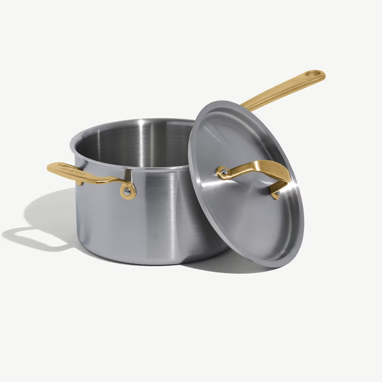 MADE IN® Stainless Clad Saucepan with Lid: 4 QT, Antique Brass Handle