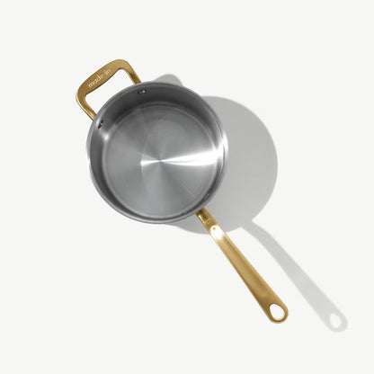 MADE IN® Stainless Clad Saucepan with Lid: 4 QT, Antique Brass Handle
