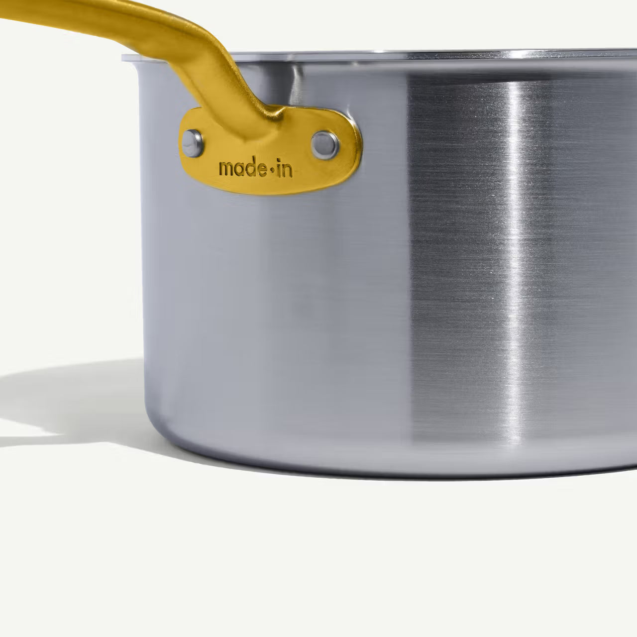 MADE IN® Stainless Clad Saucepan with Lid: 4 QT, Antique Brass Handle