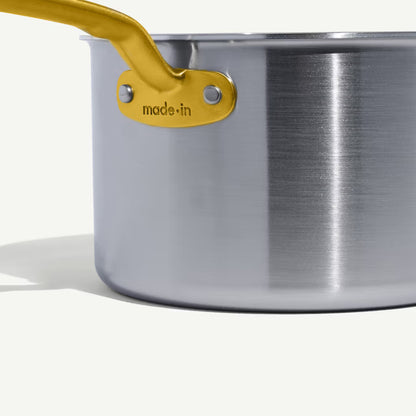 MADE IN® Stainless Clad Saucepan with Lid: 4 QT, Antique Brass Handle