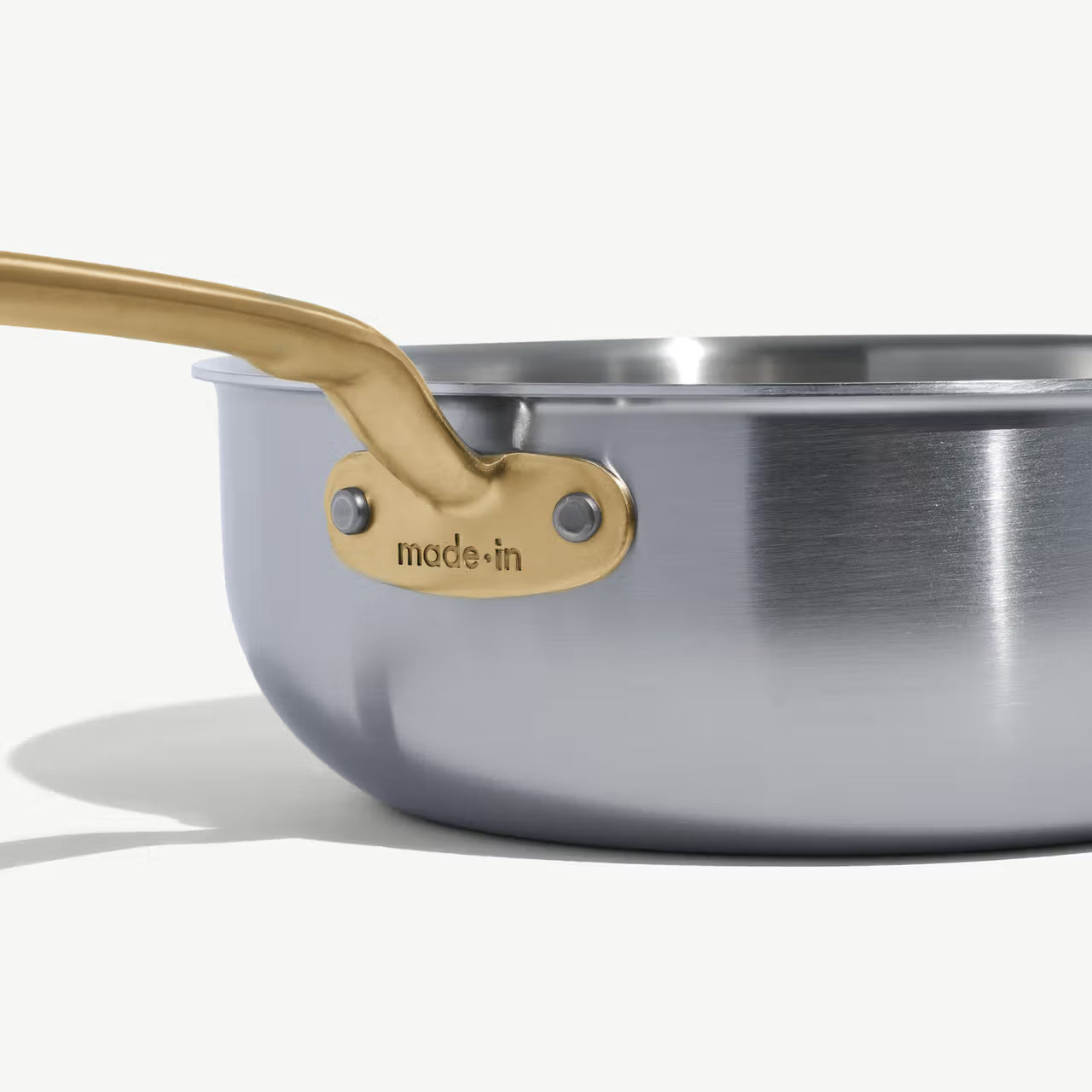 MADE IN® Stainless Clad Saucier with Lid: 3 QT, Antique Brass Handle