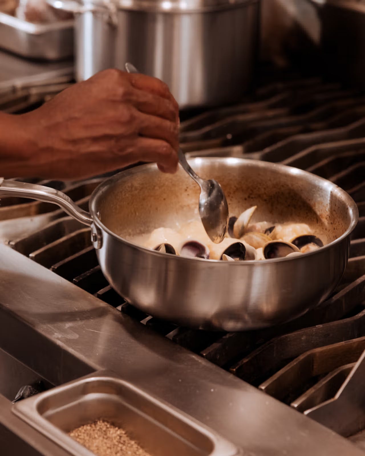 MADE IN® Stainless Clad Saucier with Lid: 5 QT, Antique Brass Handle